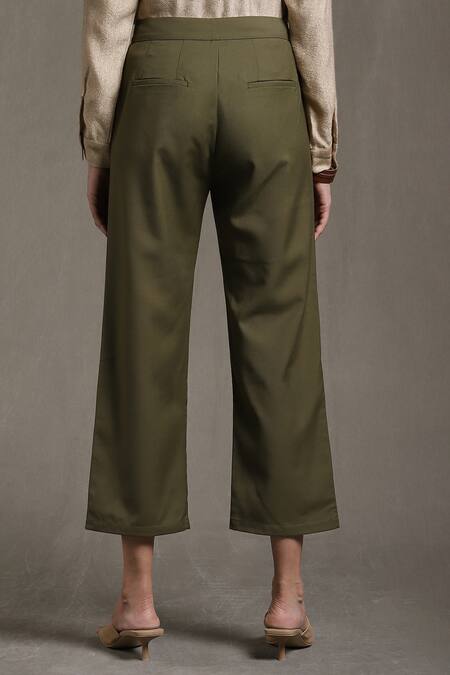 Shop Ritu Kumar Green 95% Polyester 5% Spandex Straight-fit Pant at Aza Fashions Shop_Ritu Kumar_Green 95% Polyester 5% Spandex Straight-fit Pant_at_Aza_Fashions