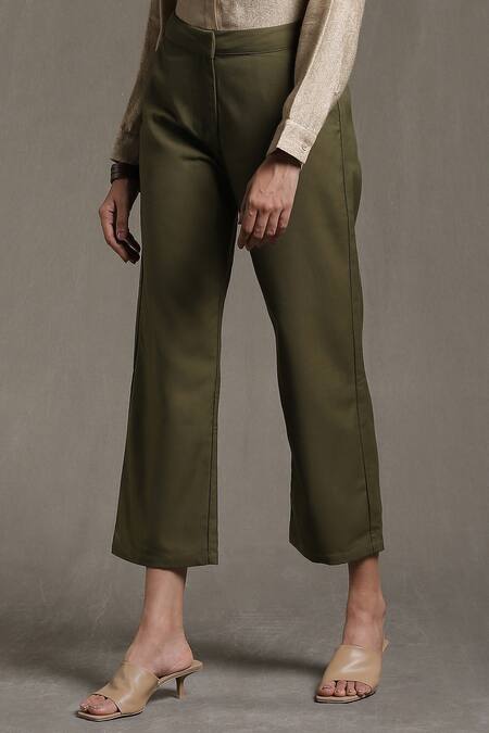 Buy Ritu Kumar Green 95% Polyester 5% Spandex Straight-fit Pant Online at Aza Fashions Buy_Ritu Kumar_Green 95% Polyester 5% Spandex Straight-fit Pant_Online_at_Aza_Fashions