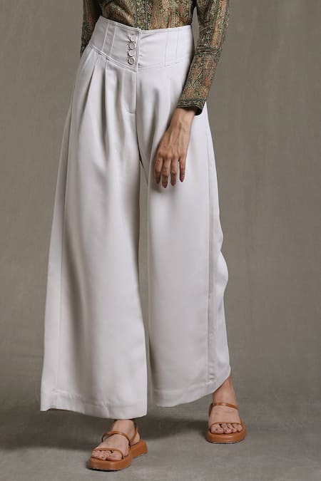 Ritu Kumar Beige Polyester Solid Flared Pant Online at Aza Fashions Ritu Kumar_Beige Polyester Solid Flared Pant_Online_at_Aza_Fashions