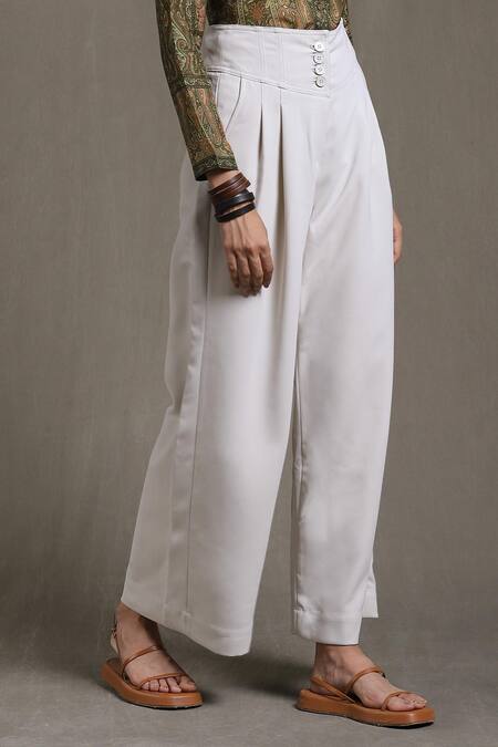 Buy Ritu Kumar Beige Polyester Solid Flared Pant Online at Aza Fashions Buy_Ritu Kumar_Beige Polyester Solid Flared Pant_Online_at_Aza_Fashions