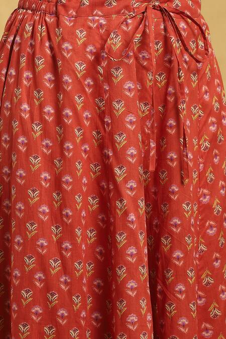 Ritu Kumar Orange Cotton, Silk Embroidery Collared Flower Print Kurta Palazzo Set at Aza Fashions Ritu Kumar_Orange Cotton, Silk Embroidery Collared Flower Print Kurta Palazzo Set_at_Aza_Fashions