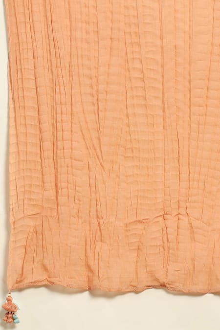 Buy_Ritu Kumar_Blue Cotton, Silk Embroidery, Tassels Round Neck Blossom Print Kurta Palazzo Set