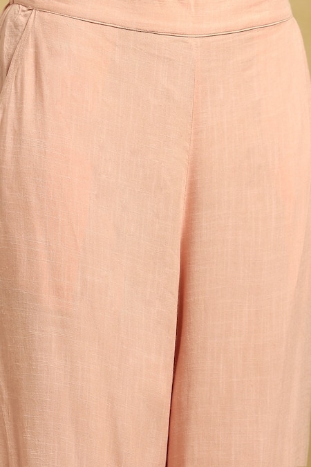 Ritu Kumar Beige Cotton, Silk Embroidery Keyhole Neck Flower Print Kurta Set at Aza Fashions Ritu Kumar_Beige Cotton, Silk Embroidery Keyhole Neck Flower Print Kurta Set_at_Aza_Fashions