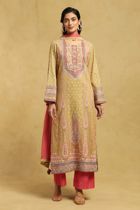 Ritu Kumar Cotton Floral Print Straight Kurta Set 