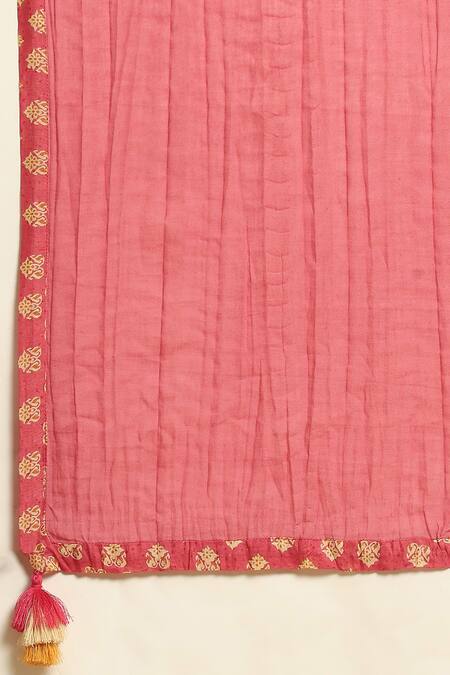 Buy Ritu Kumar Pink Cotton Embroidery, Tassels Round Jharokha Block Print Kurta Palazzo Set Buy_Ritu Kumar_Pink Cotton Embroidery, Tassels Round Jharokha Block Print Kurta Palazzo Set