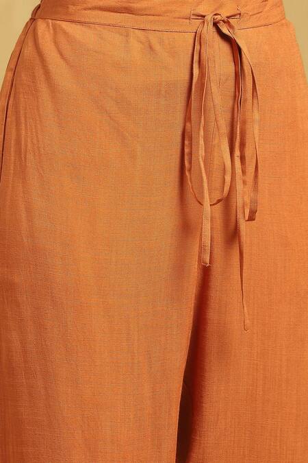 Ritu Kumar_Orange Satin, Rayon, Embroidery Paisley Vine Print Anarkali Set_at_Aza_Fashions