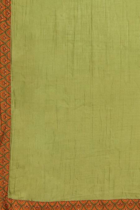 Buy_Ritu Kumar_Orange Satin, Rayon, Embroidery Paisley Vine Print Anarkali Set