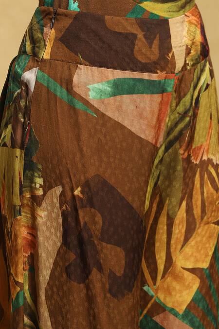 Ritu Kumar Brown Viscose, Lycra Open , Round Tropical Print Shrug And Palazzo Set at Aza Fashions Ritu Kumar_Brown Viscose, Lycra Open , Round Tropical Print Shrug And Palazzo Set _at_Aza_Fashions