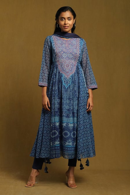 Ritu Kumar Diamond Motif Print Anarkali Set 