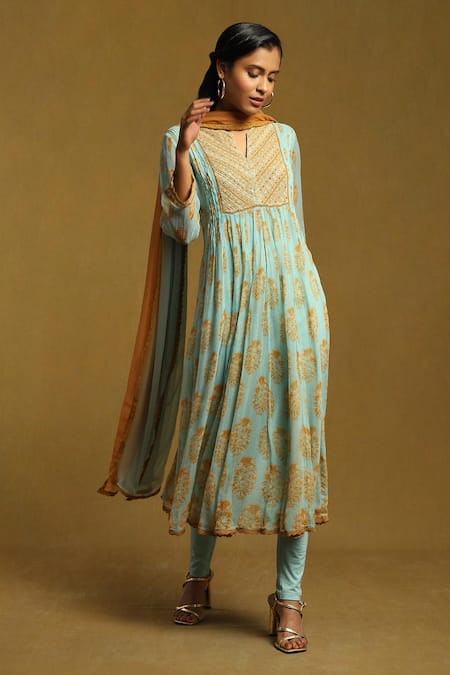 Ritu Kumar Floral Bouquet Print A-Line Kurta Set 