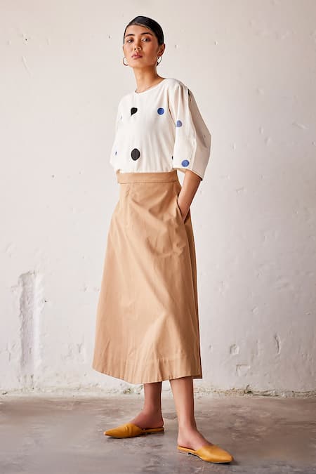 Kharakapas Brown Twill Feeling Beachy Skirt Online at Aza Fashions Kharakapas_Brown Twill Feeling Beachy Skirt _Online_at_Aza_Fashions