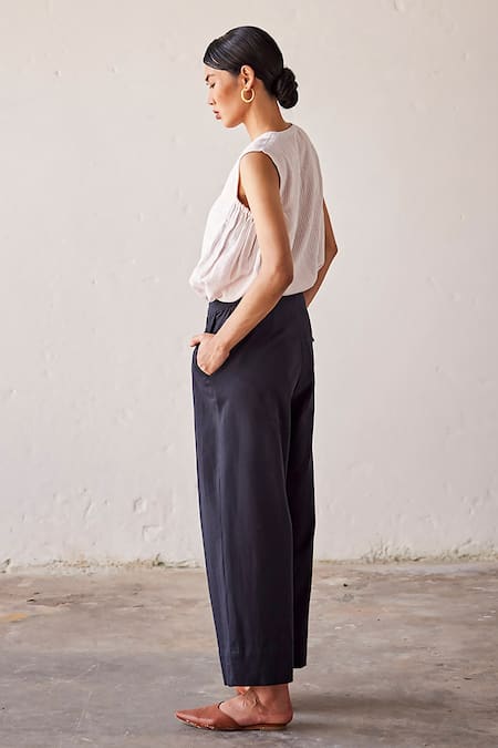 Shop Kharakapas Black Cotton, Twill Trouser at Aza Fashions Shop_Kharakapas_Black Cotton, Twill Trouser _at_Aza_Fashions