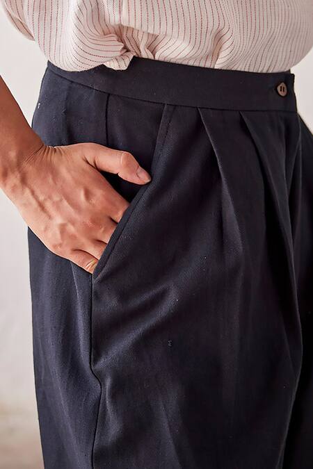 Shop Kharakapas Black Cotton, Twill Trouser Online at Aza Fashions Shop_Kharakapas_Black Cotton, Twill Trouser _Online_at_Aza_Fashions