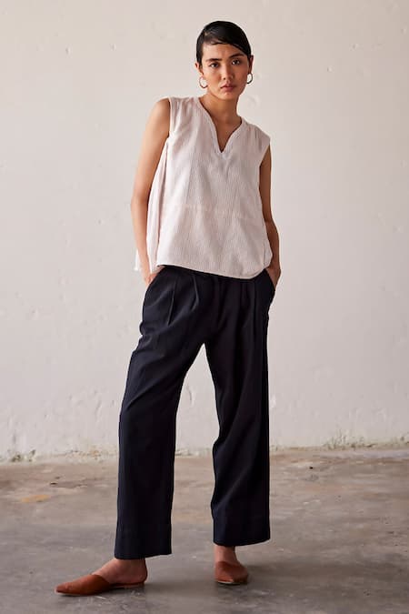 Kharakapas Black Cotton, Twill Trouser at Aza Fashions Kharakapas_Black Cotton, Twill Trouser _at_Aza_Fashions