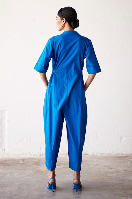 Shop_Kharakapas_Blue Poplin Collared Summer Nights Jumpsuit _at_Aza_Fashions