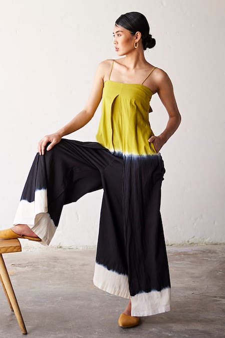 Kharakapas_Black Cotton Square Neck Lemonade Ombre Jumpsuit_at_Aza_Fashions