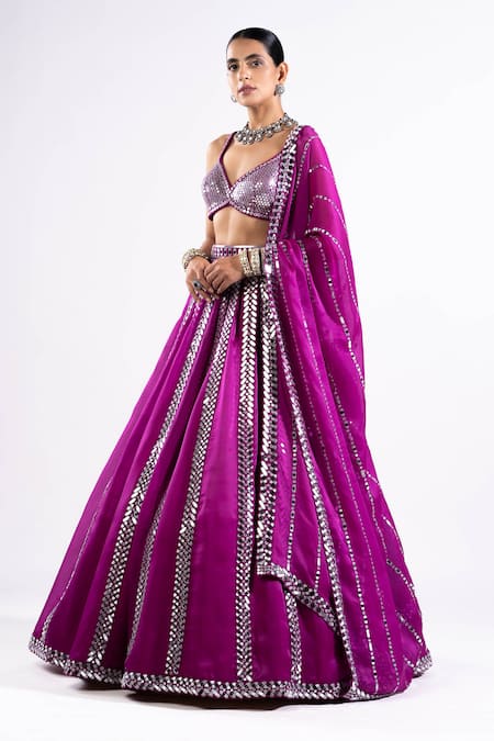 Vvani By Vani Vats Mirror Linear Pattern Embroidered Bridal Lehenga Set 