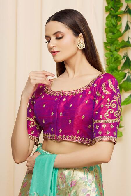 Samyukta Singhania Pink Silk Embroidery Round Neck Blouse at Aza Fashions Samyukta Singhania_Pink Silk Embroidery Round Neck Blouse_at_Aza_Fashions