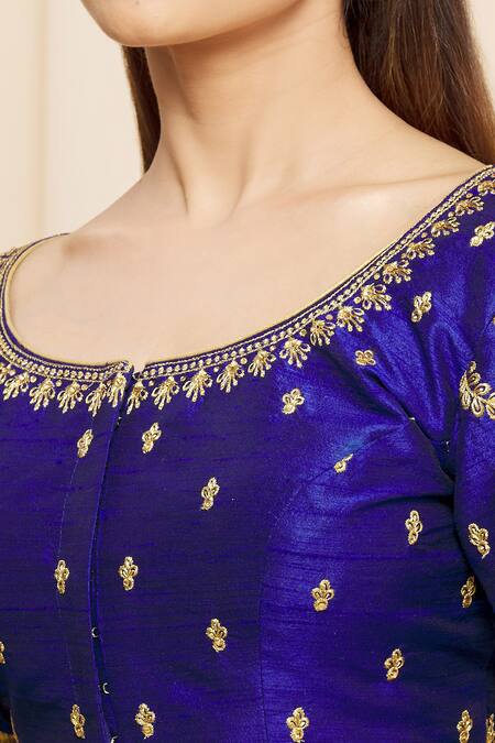 Nazaakat by Samara Singh - Blue Art Silk Embroidered Round Neck Blouse For  Women