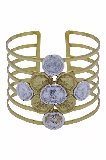 Buy Masaya Jewellery Gold Plated Floral Cuff Bracelet Online at Aza Fashions Buy_Masaya Jewellery_Gold Plated Floral Cuff Bracelet_Online_at_Aza_Fashions