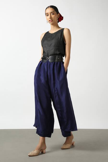 Latha Puttanna Blue Soft Silk Embroidered Sequin Work Layered Pant Online at Aza Fashions Latha Puttanna_Blue Soft Silk Embroidered Sequin Work Layered Pant _Online_at_Aza_Fashions