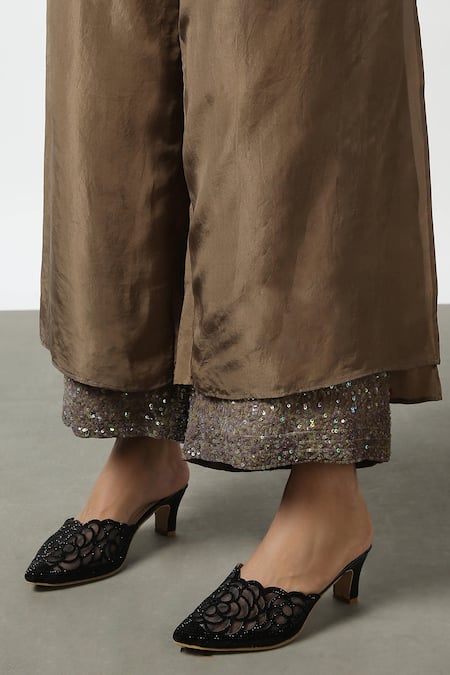 Latha Puttanna Brown Soft Silk Embroidered Sequin Work Layered Pant Online at Aza Fashions Latha Puttanna_Brown Soft Silk Embroidered Sequin Work Layered Pant _Online_at_Aza_Fashions