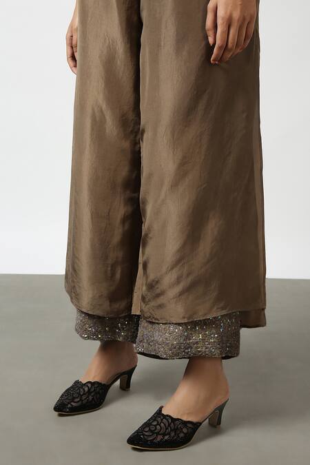 Shop Latha Puttanna Brown Soft Silk Embroidered Sequin Work Layered Pant Online at Aza Fashions Shop_Latha Puttanna_Brown Soft Silk Embroidered Sequin Work Layered Pant _Online_at_Aza_Fashions