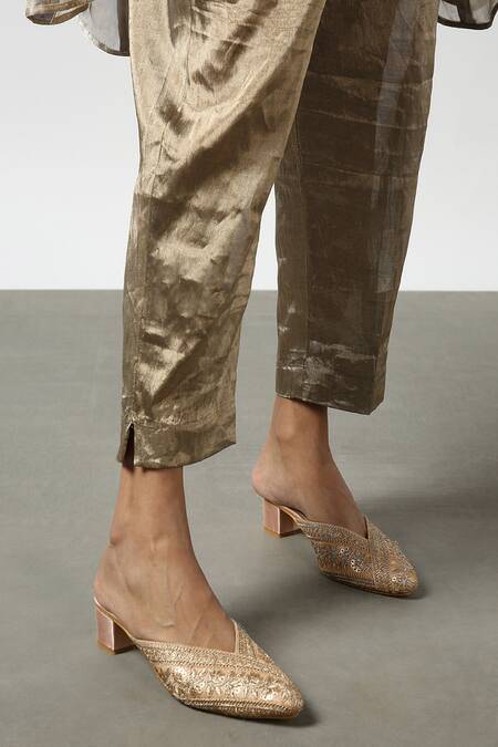 Buy Latha Puttanna Beige Silk Tissue Embroidery Gota Keyhole Kurta And Pant Set Online at Aza Fashions Buy_Latha Puttanna_Beige Silk Tissue Embroidery Gota Keyhole Kurta And Pant Set _Online_at_Aza_Fashions