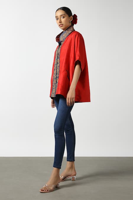 Buy Latha Puttanna Red Silk Embroidery Bandeau Neck Raw Floral Phiran Top Online at Aza Fashions Buy_Latha Puttanna_Red Silk Embroidery Bandeau Neck Raw Floral Phiran Top _Online_at_Aza_Fashions