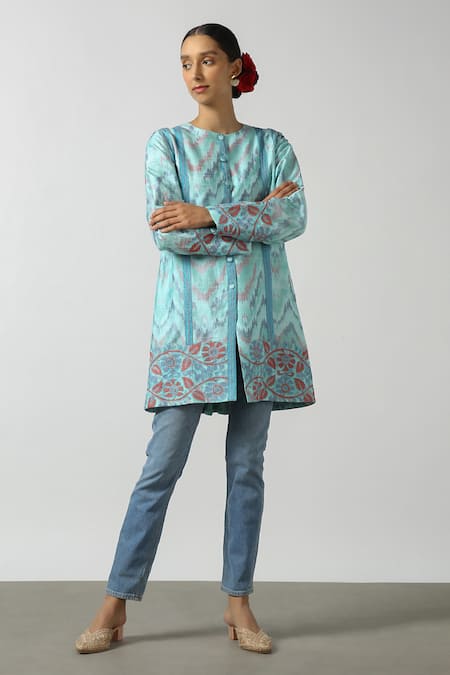 Latha Puttanna Floral Ikat Embroidered Coat 