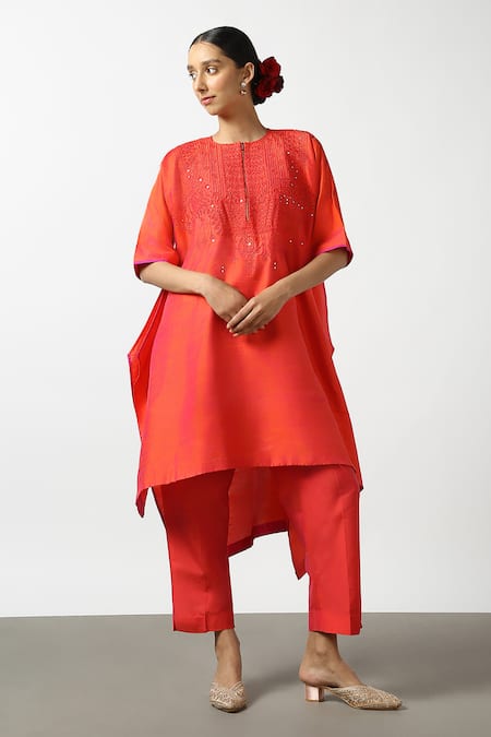Latha Puttanna Asymmetric Mirror Embroidered Kurta & Pant Set 