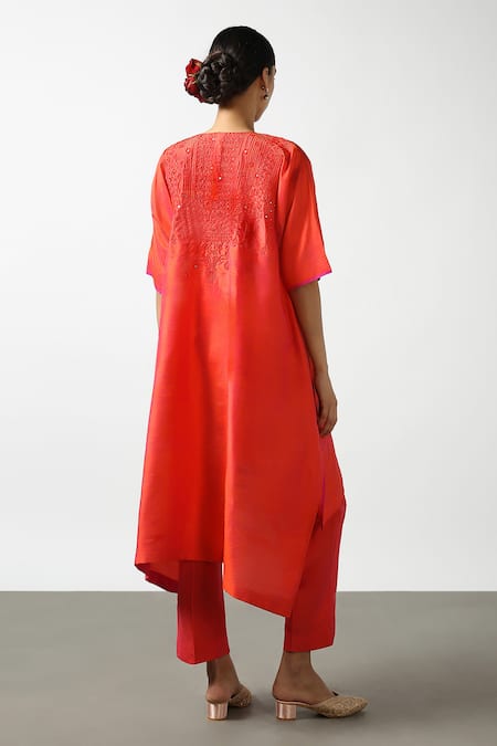 Latha Puttanna Asymmetric Mirror Embroidered Kurta & Pant Set 