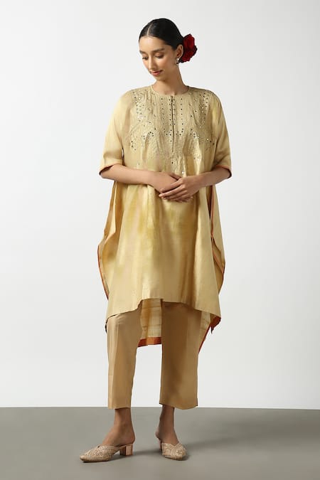 Latha Puttanna Asymmetric Embroidered Kurta & Pant Set 