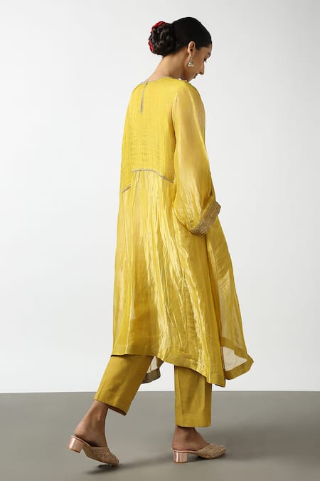 Latha Puttanna Bead Embroidered Straight Kurta & Pant Set 