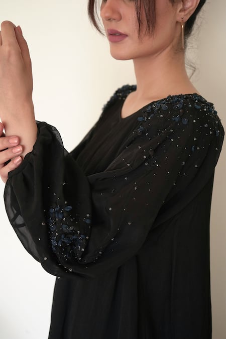 Buy Seesa Black Chiffon, Organza Crystals, Embroidery Round Asteria Hand Sleeve Dress Online at Aza Fashions Buy_Seesa_Black Chiffon, Organza Crystals, Embroidery Round Asteria Hand Sleeve Dress _Online_at_Aza_Fashions