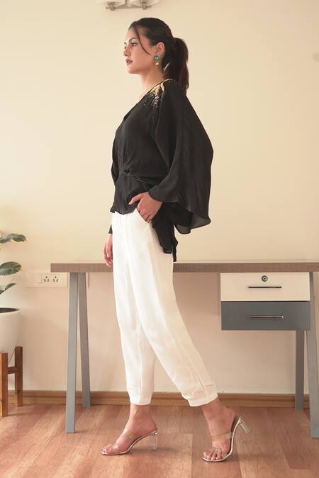 Seesa_White Crepe Jackie Plain Straight Cut Trouser_Online_at_Aza_Fashions