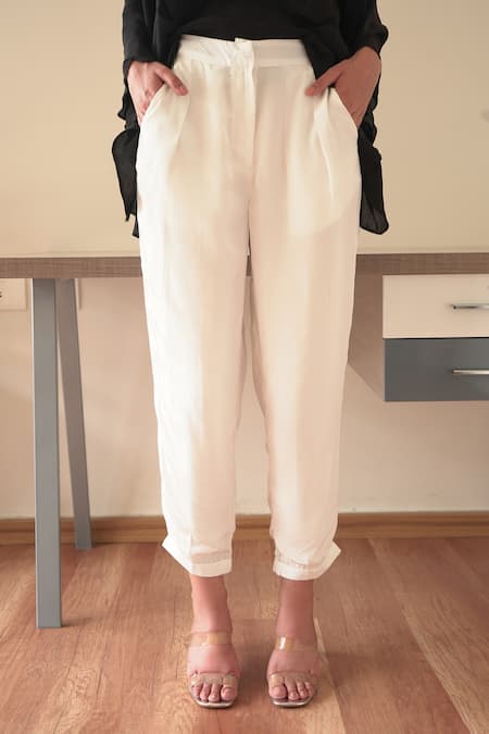 Buy_Seesa_White Crepe Jackie Plain Straight Cut Trouser_Online_at_Aza_Fashions