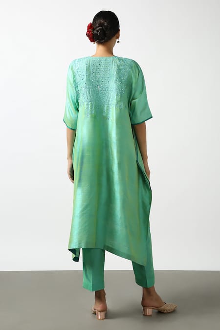 Latha Puttanna Mirror Embroidered Asymmetric Kurta & Pant Set 