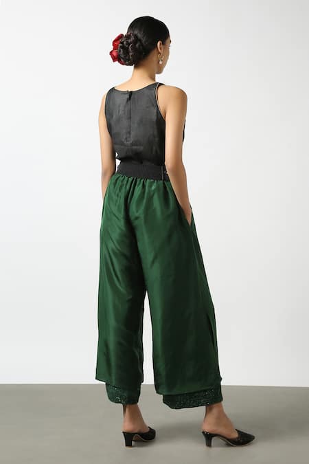 Shop Latha Puttanna Green Soft Silk Embroidered Sequin Work Layered Pant at Aza Fashions Shop_Latha Puttanna_Green Soft Silk Embroidered Sequin Work Layered Pant _at_Aza_Fashions