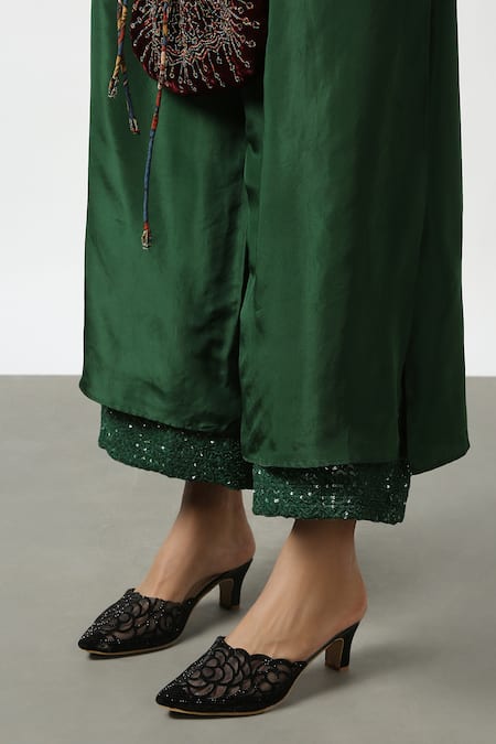 Buy Latha Puttanna Green Soft Silk Embroidered Sequin Work Layered Pant Online at Aza Fashions Buy_Latha Puttanna_Green Soft Silk Embroidered Sequin Work Layered Pant _Online_at_Aza_Fashions