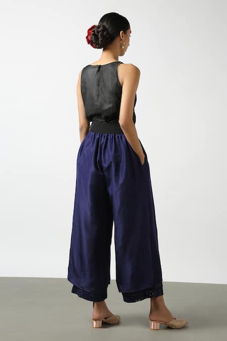 Shop Latha Puttanna Blue Soft Silk Embroidered Sequin Work Layered Pant at Aza Fashions Shop_Latha Puttanna_Blue Soft Silk Embroidered Sequin Work Layered Pant _at_Aza_Fashions