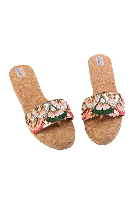 Shop Fuchsia by aashaka mehta Multi Color Sequins Pop Slider Wedges Online at Aza Fashions Shop_Fuchsia by aashaka mehta_Multi Color Sequins Pop Slider Wedges _Online_at_Aza_Fashions