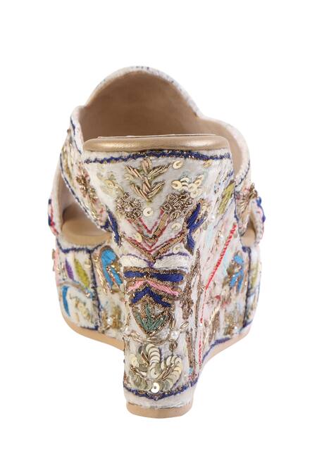 Fuchsia by aashaka mehta Multi Color Embroidery Floral Kiss Wedges Online at Aza Fashions Fuchsia by aashaka mehta_Multi Color Embroidery Floral Kiss Wedges _Online_at_Aza_Fashions