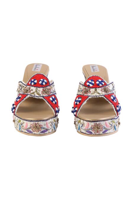 Buy Fuchsia by aashaka mehta Multi Color Embroidery Floral Kiss Wedges Online at Aza Fashions Buy_Fuchsia by aashaka mehta_Multi Color Embroidery Floral Kiss Wedges _Online_at_Aza_Fashions