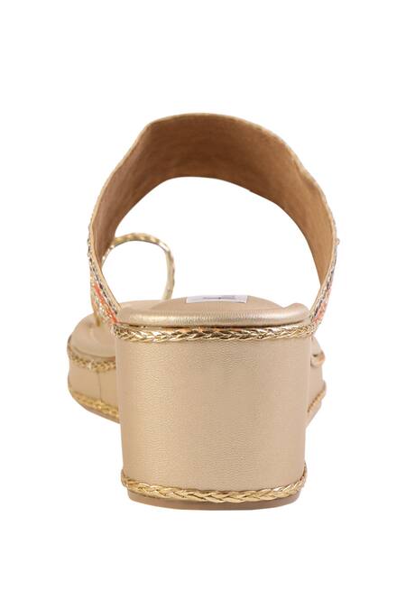 Fuchsia by aashaka mehta Multi Color Embroidery Sorbet Kolhapuri Wedges Online at Aza Fashions Fuchsia by aashaka mehta_Multi Color Embroidery Sorbet Kolhapuri Wedges _Online_at_Aza_Fashions