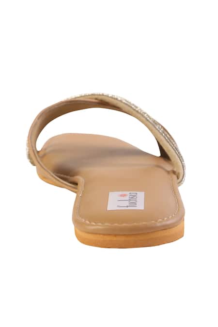 Fuchsia by aashaka mehta Brown Crystals Latte Embroidered Sliders Online at Aza Fashions Fuchsia by aashaka mehta_Brown Crystals Latte Embroidered Sliders _Online_at_Aza_Fashions