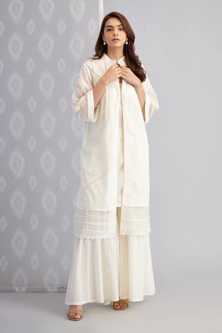 Bunka_White Voile Plain Ezra Solid Gharara_Online_at_Aza_Fashions