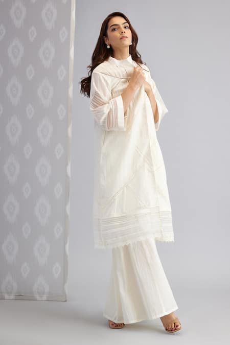 Buy_Bunka_White Voile Plain Ezra Solid Gharara_Online_at_Aza_Fashions