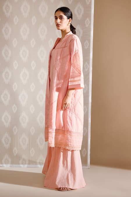 Bunka_Peach Voile Stripe Ezra Pattern Gharara_Online_at_Aza_Fashions