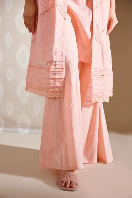 Shop_Bunka_Peach Voile Stripe Ezra Pattern Gharara_Online_at_Aza_Fashions